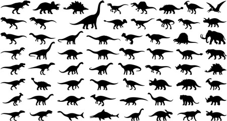 Dinosaurs Silhouettes Mega Collection Set Vector © Muhammad