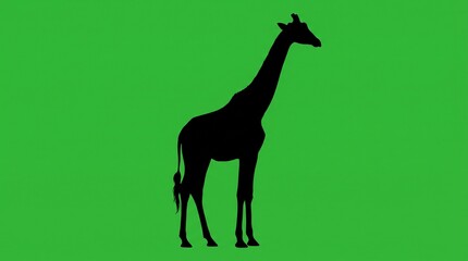 Fototapeta premium Black silhouette of a giraffe standing isolated on a solid green background
