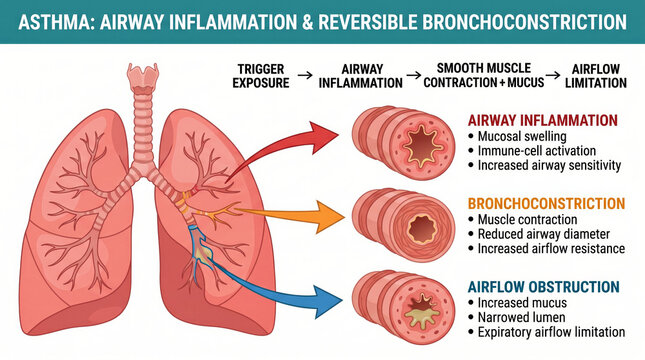 Understanding asthma: airway inflammation and reversible bronchoconstriction explained