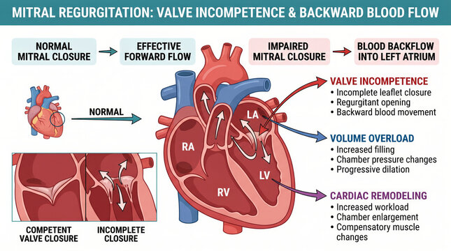 Understanding mitral regurgitation and its effects on heart function and blood flow