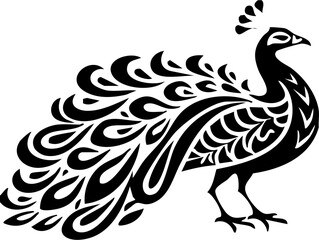 Fototapeta premium Decorative Peacock Silhouette with Ornamental Feather Pattern Isolated on White