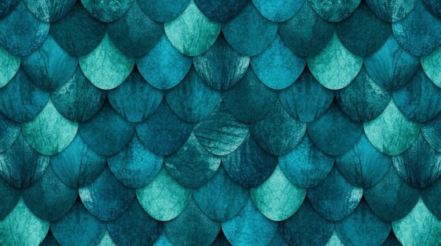 Abstract textured teal and blue mermaid scale pattern background
