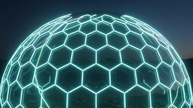Hexagonal Wireframe Geodesic Dome Mesh and Crop Shield