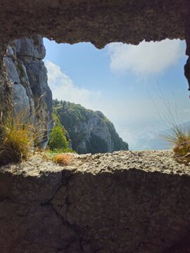 Mountain View Through a Weathered Monte Cengio Embrasure