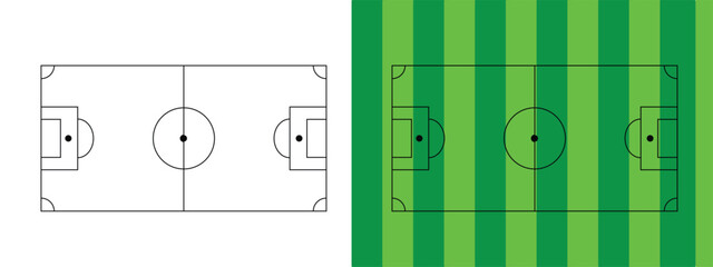 Football Soccer Field Outline Icon, Top View Stadium Pitch Diagram with Center Circle, Goal Area and Field Markings, Editable Vector Illustration © mmt shop 990