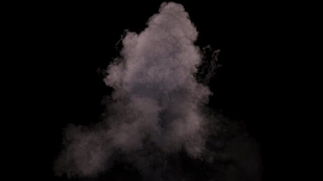 Fiery explosion exploding upwards on alpha channel. explosion burst isolated with sparks and smoke. Realistic explosion with bright fire and rising smoke. Top view fireball explosion with spark