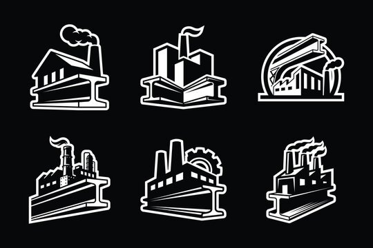 Steel industrial factory building icon for manufacturing company logo design template