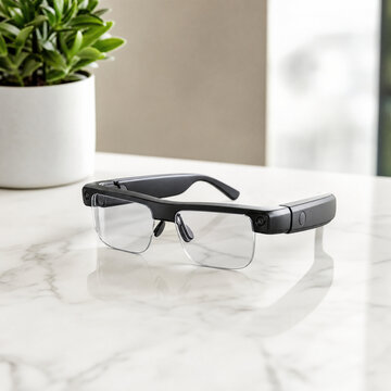 Smart Health Glasses on Marble Surface
