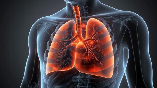 Human Lungs Animated in Cinematic Motion Against Dark Background for Medical Research Concepts