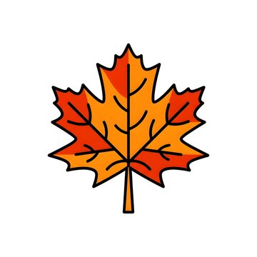 Vibrant orange autumn maple leaf vector icon with bold outlines. Perfect for fall season designs, Thanksgiving themes, and nature graphics.