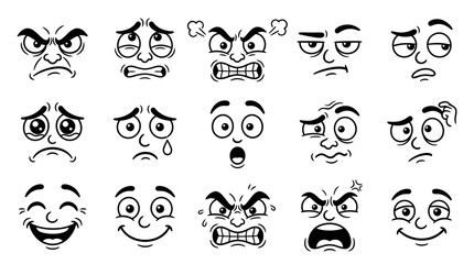 Fototapeta premium Set of Cartoon Character Faces Expressing Various Emotions for Design Projects