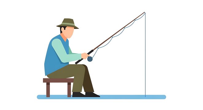 Fishing Man Enjoying Relaxing Outdoor Activity Illustration