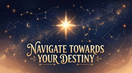 Obraz premium Navigate Towards Your Destiny: A celestial guiding star illuminates constellations in a mystical night sky