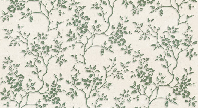 stone background decorated with a stamped floral vine and leaf pattern.