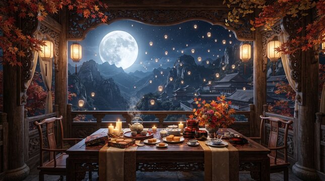 Chinese mooncake festival. Mid Autumn festival.