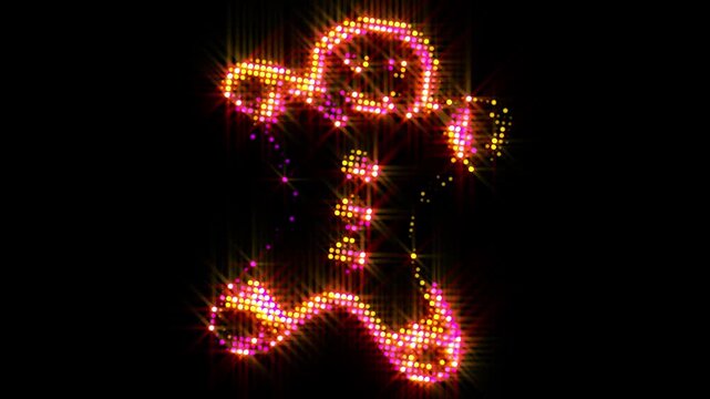 shiny neon glowing ginger bread cute character icon on black background. Christmas symbol