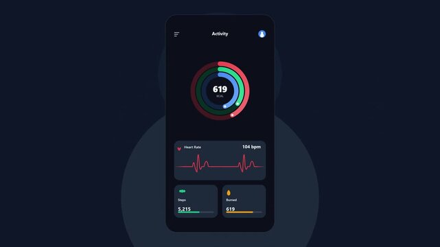 Animated Fitness App Activity Rings Displaying Daily Health Progress Tracking Motion Illustration