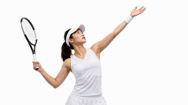 サービスを打つ直前の女子テニス選手