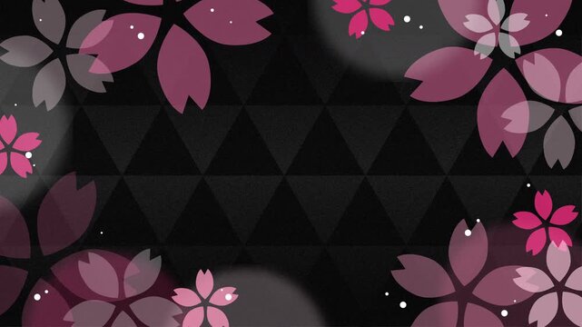 Seamless loop animation featuring a "three-scale" pattern background and a rotating cherry blossom frame.
