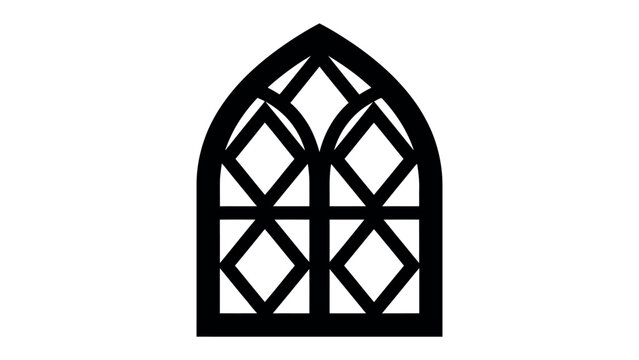 Gothic Window Silhouette: A striking black silhouette of a Gothic arched window, featuring intricate diamond-shaped panes and architectural details, conveys a sense of history and solemnity.