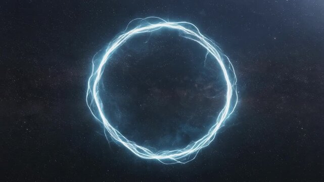 Glowing electric circle pulsating in deep space with vibrant energy and mesmerizing cosmic light effects