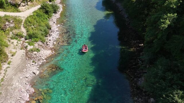 Drina River and rafting filmed from the air with a drone