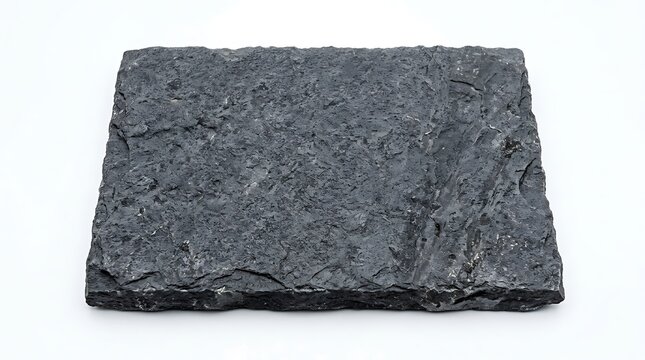Natural dark grey slate stone tile isolated on white background.
