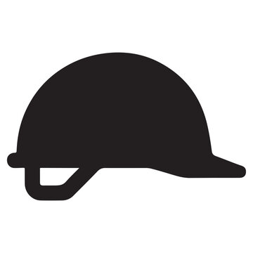 A simple black silhouette of a construction worker safety hard hat isolated on a white background, for industrial safety, and protection
