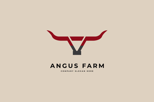 Angus Farm Logo With Stylized Bull Horns &mdash; Modern Ranch and Cattle Brand Identity