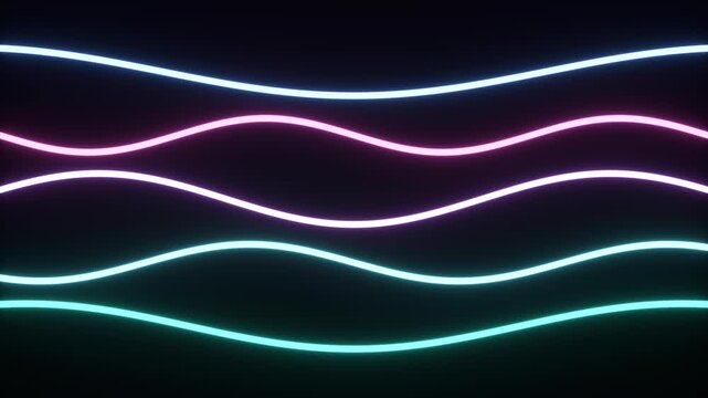 Colorful neon ribbon light waves flowing seamless loop 4K music visualizer background