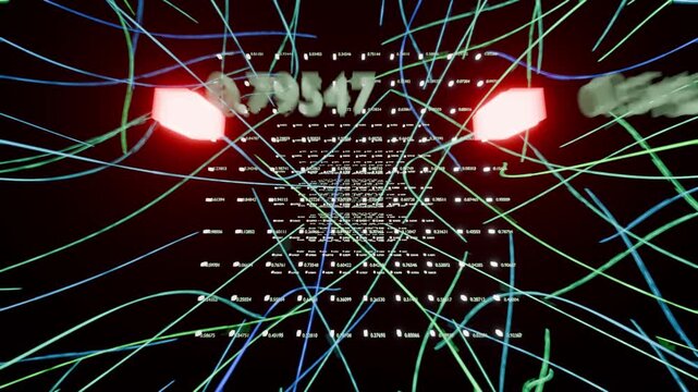 3D animation of an AI neural network illustrating perceptrons and weights.