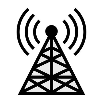 Communication cell tower with wireless signal waves vector outline symbol