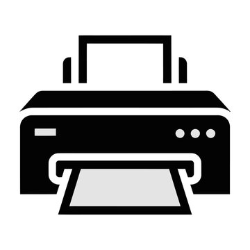 Modern office equipment vector icon showing a flatbed printer with paper ready for document output