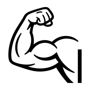 Black and white vector illustration of a flexing human bicep arm representing strength and fitness
