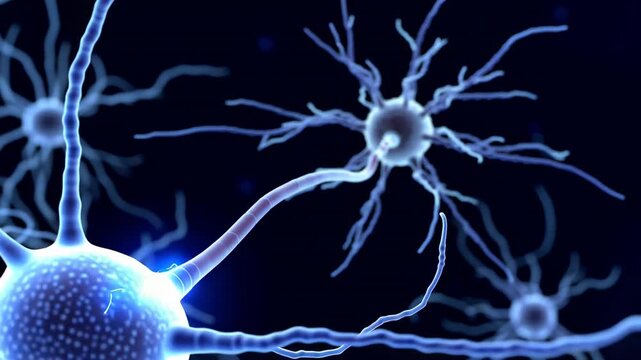 Neural network synapse firing with electric pulses in dark science background