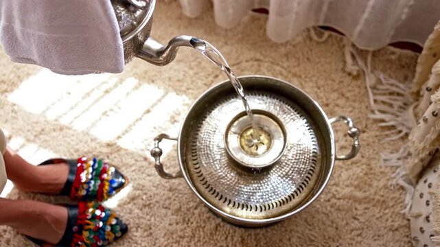 Traditional Hand Washing Ritual with Silver Basin and Pouring Water