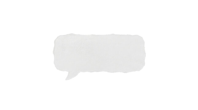 Blank white speech bubble with torn paper edges is isolated on a gray background for text placement.
