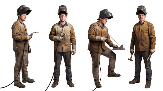 welder with welding mask and equipment PNG set , white background as transparent
