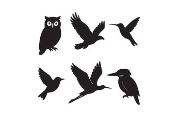 Fototapeta premium Bird silhouettes collection on a white background