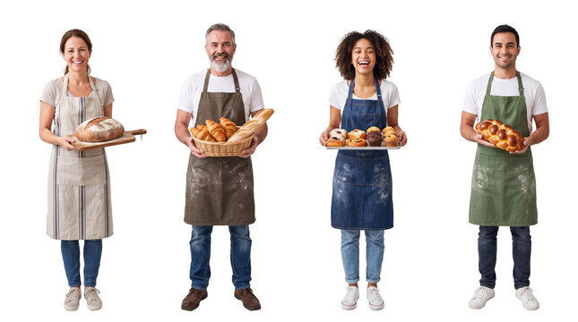 baker with baked goods and apron PNG set , white background as transparent