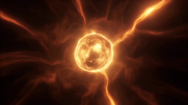 Abstract Glowing Plasma Energy Sphere Radiating Fiery Light and Heat Waves in Deep Space