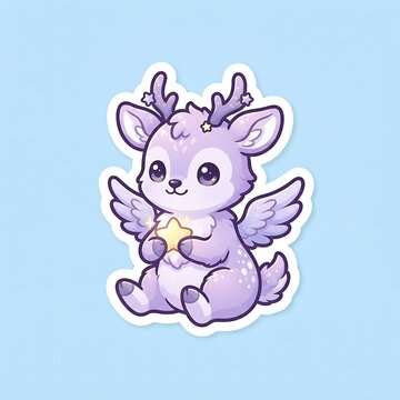 Cute Deer Illustration: A whimsical illustration of a baby deer with angelic wings and small antlers, holding a twinkling star. The gentle creature is rendered in soft pastel colors.