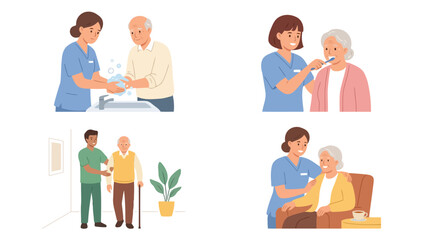 Fototapeta premium Caregiver assisting elderly person with personal hygiene routines artwork