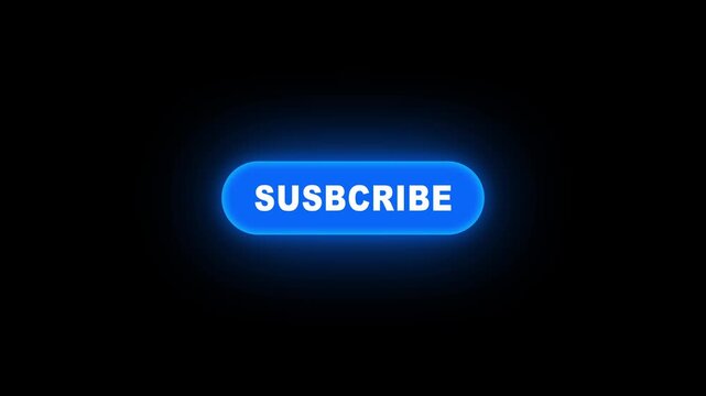 Neon blue subscribe button animation with mouse cursor click interaction for social media channels glow