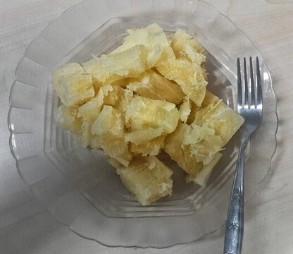 Steamed Boiled Cassava on Glass Plate Traditional Food