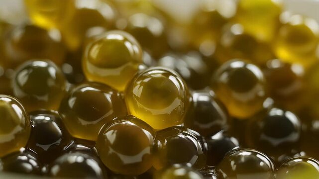 Macro close-up shot of delicious brown boba pearls used for bubble tea and Asian beverages