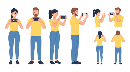 Obraz premium Diverse group of people using smartphones for photography and video