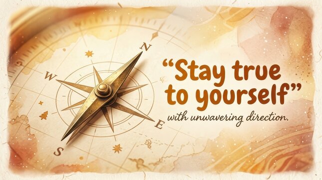 Motivational quote "Stay true to yourself with unwavering direction" overlaid on a vintage compass, symbolizing guidance and personal integrity.