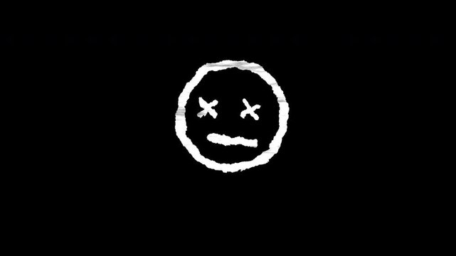 Rough pencil style dead face emoticon white doodle wiggle animation icon