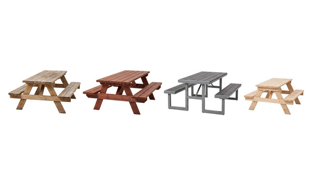 picnic table PNG set , white background as transparent